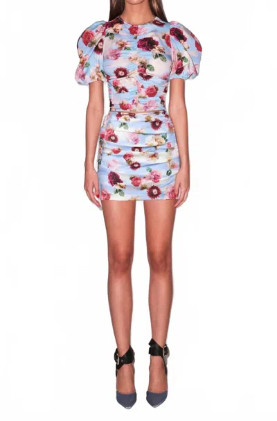 Fleur Du Mal Georgette Puff Sleeve Top In Floral In Multi