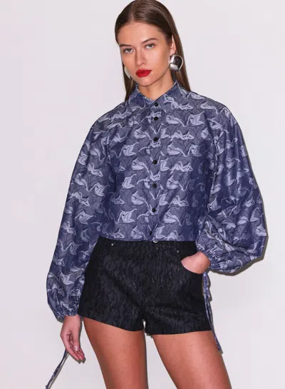 Fleur Du Mal Gio Jacquard Crop Shirt In Fleur Muse