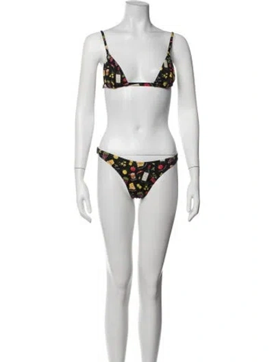 Pre-owned Fleur Du Mal Graphic Print Bikini In Black