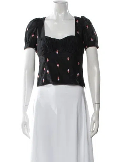 Pre-owned Fleur Du Mal Graphic Print Square Neckline Top In White