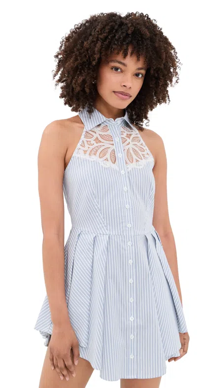 Fleur Du Mal Halter Neck Poplin Dress East Hampton Stripe In Blue