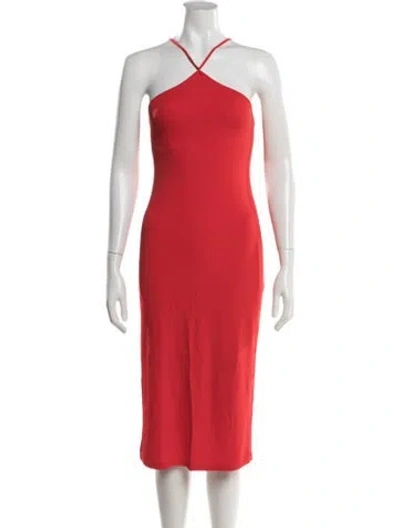 Pre-owned Fleur Du Mal Halterneck Midi Length Dress In Red