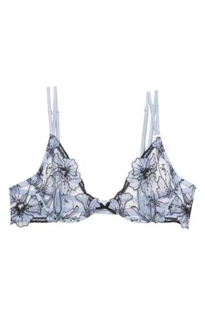 Fleur Du Mal Harper Embroidered Underwire Demi Bra In Blue