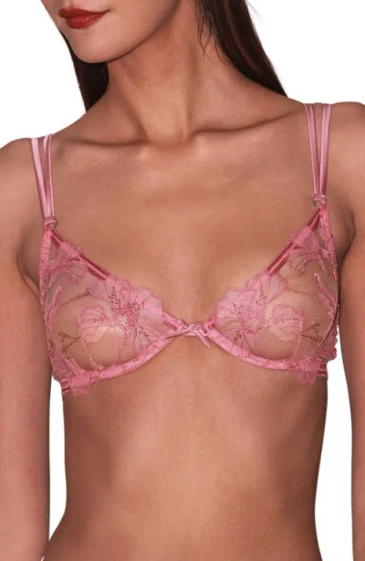 Fleur Du Mal Harper Embroidered Underwire Demi Bra In Pink