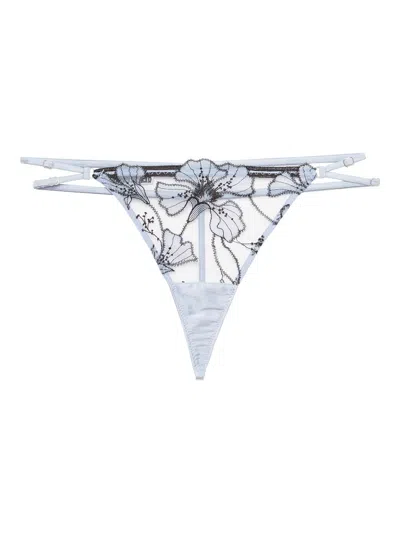 Fleur Du Mal Harper Embroidery G-string In Blue
