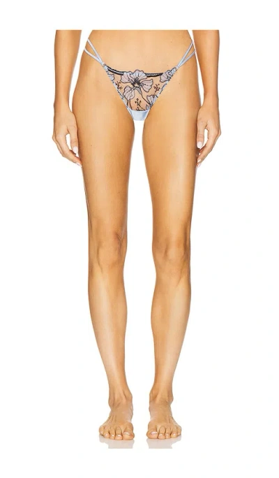 Fleur Du Mal Harper Embroidery G-string In Crystal Blue