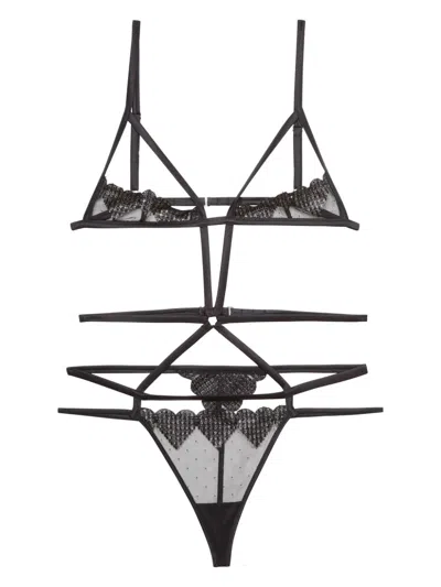 Fleur Du Mal Heart-embroidered Bodysuit In Black
