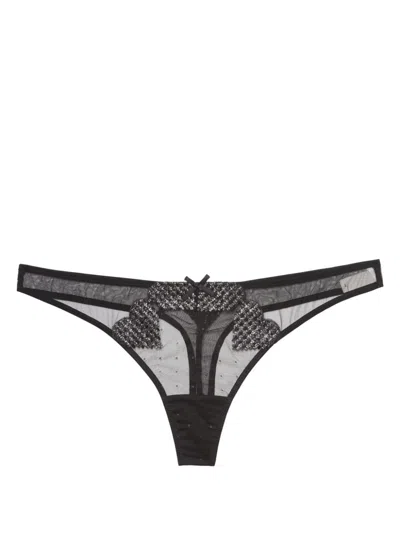 Fleur Du Mal Heart Embroidery Thong In Black