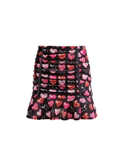 Fleur Du Mal Heartbreaker Ruched Skirt In Heartbreaker Print