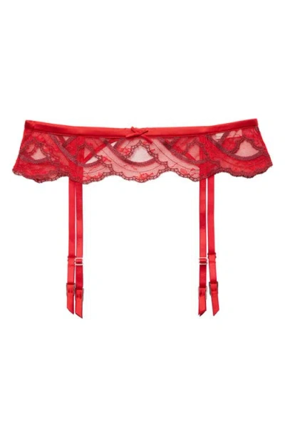 Fleur Du Mal Hendrix Embroidered Garter Belt In Rouge