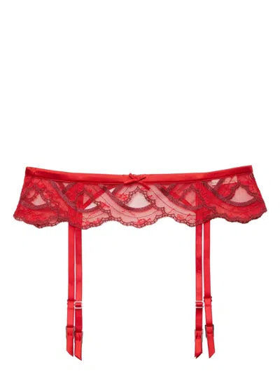 Fleur Du Mal Hendrix Floral-lace Suspender In Red