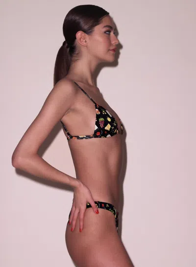 Fleur Du Mal High Leg Bikini Bottom In Black Ciao Amore Print