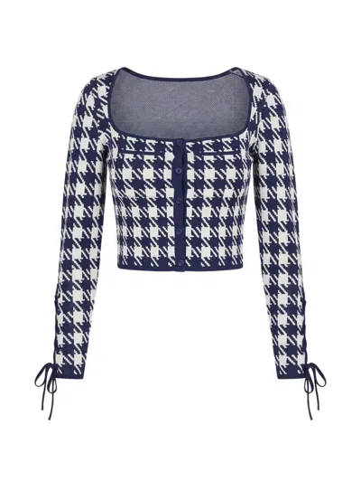 Fleur Du Mal Houndstooth Cropped Cardigan In Blue