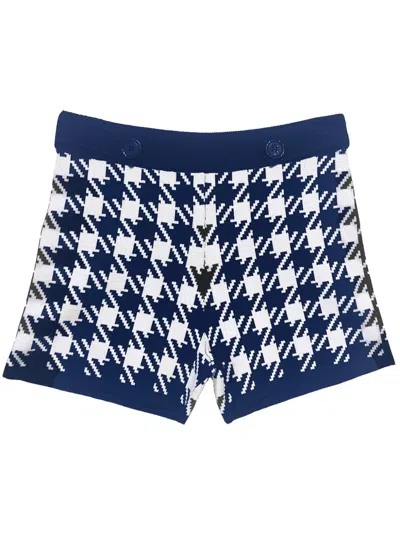 Fleur Du Mal Houndstooth Knit Short In Navy And Ivory