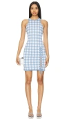 Fleur Du Mal Houndstooth Knit Mini Dress In Baby Blue & Ivory