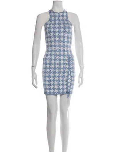 Pre-owned Fleur Du Mal Houndstooth Print Mini Dress W/ Tags In Blue