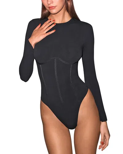 Fleur Du Mal Hourglass Ribbed Bodysuit In Black