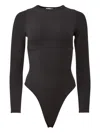 Fleur Du Mal Hourglass Ribbed Long-sleeve Bodysuit In Black