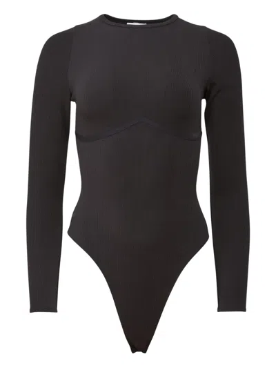 Fleur Du Mal Hourglass Ribbed Long-sleeve Bodysuit In Black