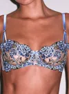 Fleur Du Mal Hydrangea Embroidered Balconette Bra In Blue
