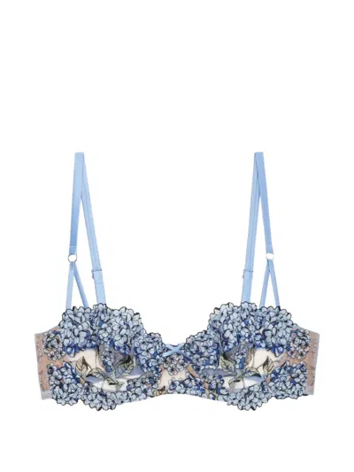 Fleur Du Mal Hydrangea Balconette Floral-embroidered Underwired Bra In Blue