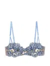 Fleur Du Mal Hydrangea Embroidered Balconette Bra In Blue