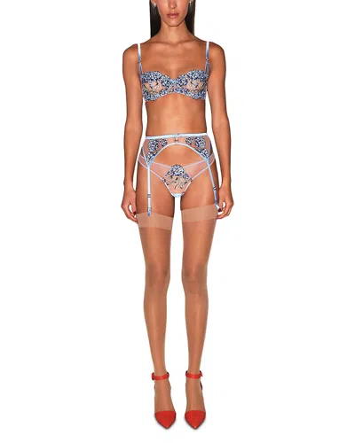 Fleur Du Mal Hydrangea Embroidered Garter Belt In Blue