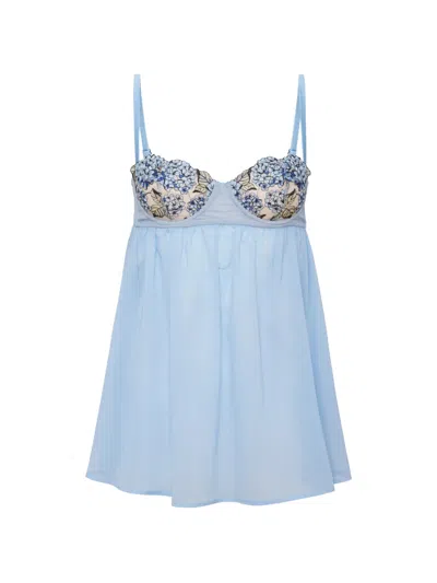 Fleur Du Mal Hydrangea Floral-embroidered Babydoll In Blue