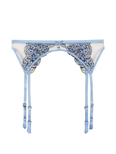 Fleur Du Mal Hydrangea Floral-embroidered Suspender Belt In Metallic