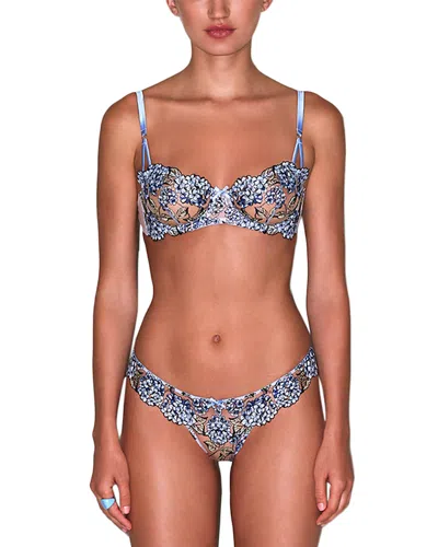 Fleur Du Mal Hydrangea Lace Trim Thong In Silver