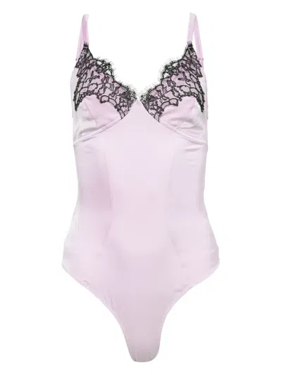 Fleur Du Mal Iris Lace-trim Bodysuit In 粉色