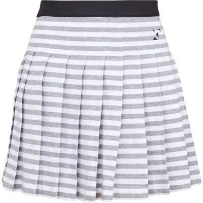 Fleur Du Mal Ivy Pleated Skirt In Stone Stripe W/black Trim