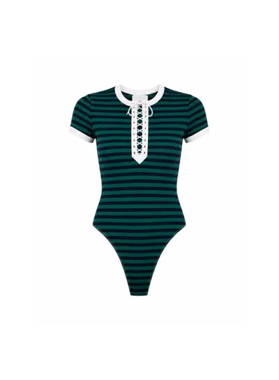 Fleur Du Mal Ivy Ringer Bodysuit In Lucky Midnight Navy