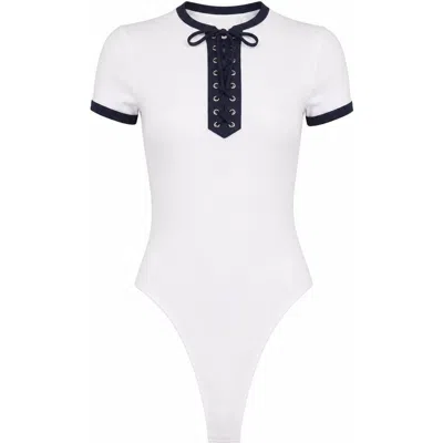 Fleur Du Mal Ivy Ringer Solid Bodysuit In White