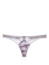 Fleur Du Mal Jacquard Topstitch Thong In Blue