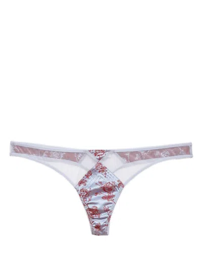 Fleur Du Mal Jacquard Topstitch Thong In Blue