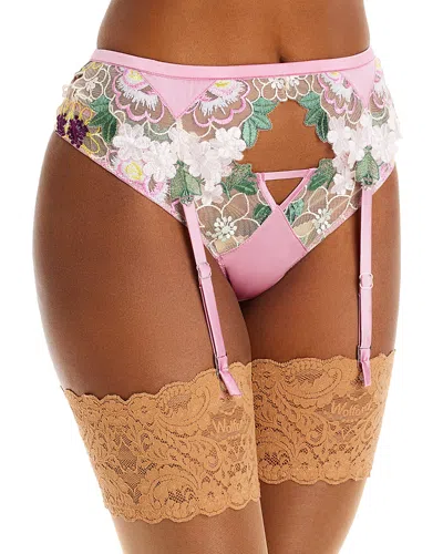 Fleur Du Mal Jardin Embroidery Garter Belt In Blue