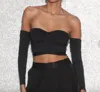 Fleur Du Mal Jersey Draped Crop Top In Black In Black