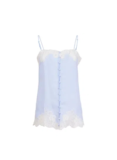 Fleur Du Mal Lace-trimmed Button-front Slip In Blue