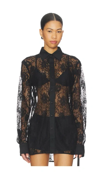 Fleur Du Mal Juliet Lace Button Down In Black