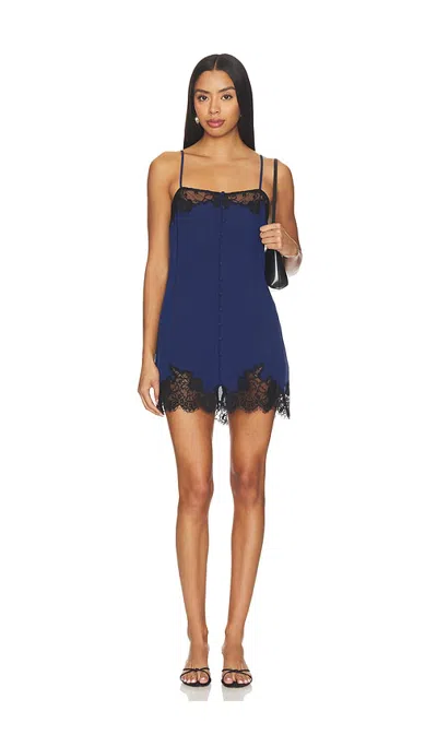 Fleur Du Mal Juliet Lace Button Slip Dress In Midnight Navy