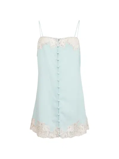 Fleur Du Mal Lace-trimmed Silk Georgette Slip Dress In Blue