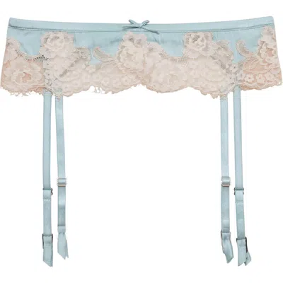 Fleur Du Mal Juliet Lace Trim Stretch Silk Garter Belt In Green