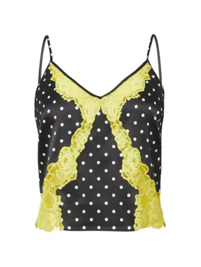 Fleur Du Mal Juliet Polka-dot Lace-trim Top In Multi