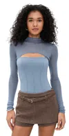 Fleur Du Mal Kate Thong Bodysuit Charcoal Blue In Blue