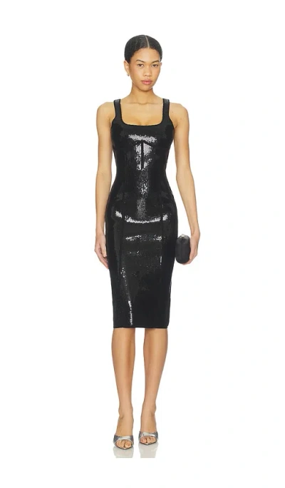 Fleur Du Mal Knit Bodycon Midi Corset Dress In Black