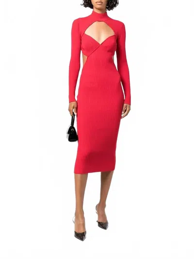 Fleur Du Mal Knit Cross Back Midi Dress In Chilli In Red