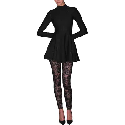 Fleur Du Mal Knit Long Sleeve Corset Dress In Black