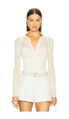Fleur Du Mal Knit Mesh Collared Bodysuit In Cream