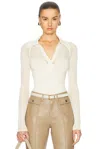 Fleur Du Mal Knit Mesh Collared Bodysuit In Ecru